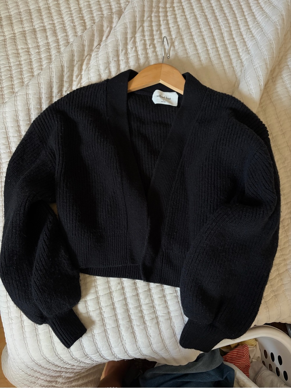 Madewell Black Cropped Rib-Knit Cardigan Sweater